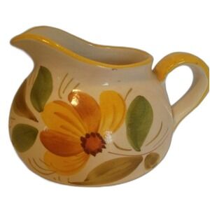 VTG Hand Painted Mini Pitcher Italy Floral Pottery 5.5" T Rustic‎ Decor Ceramic